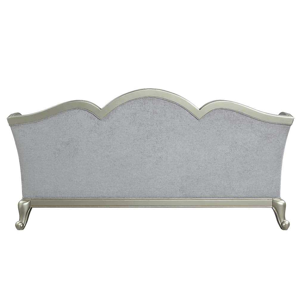 Qunsia Light Gray Linen & Champagne Finish Sofa
