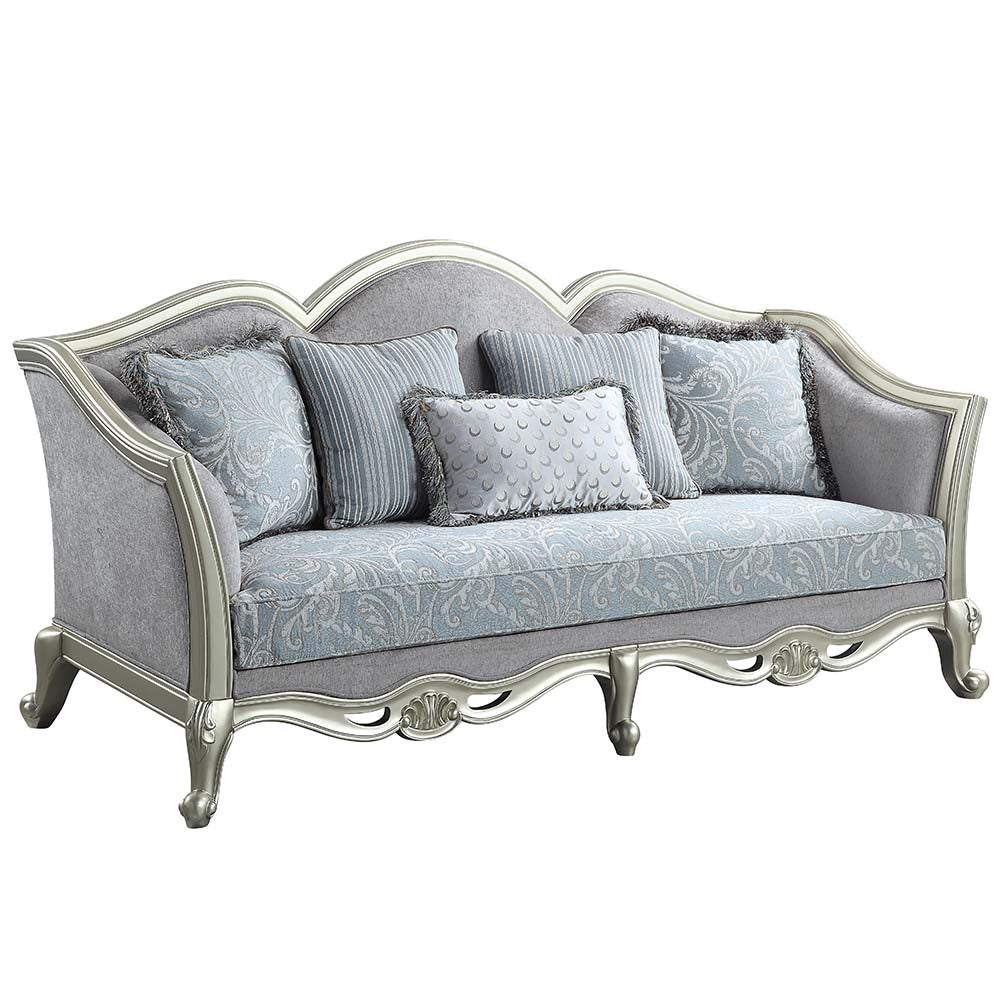 Qunsia Light Gray Linen & Champagne Finish Sofa