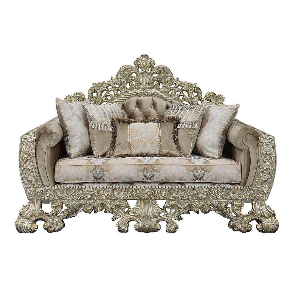 Sorina Velvet, Fabric & Antique Gold Finish Loveseat