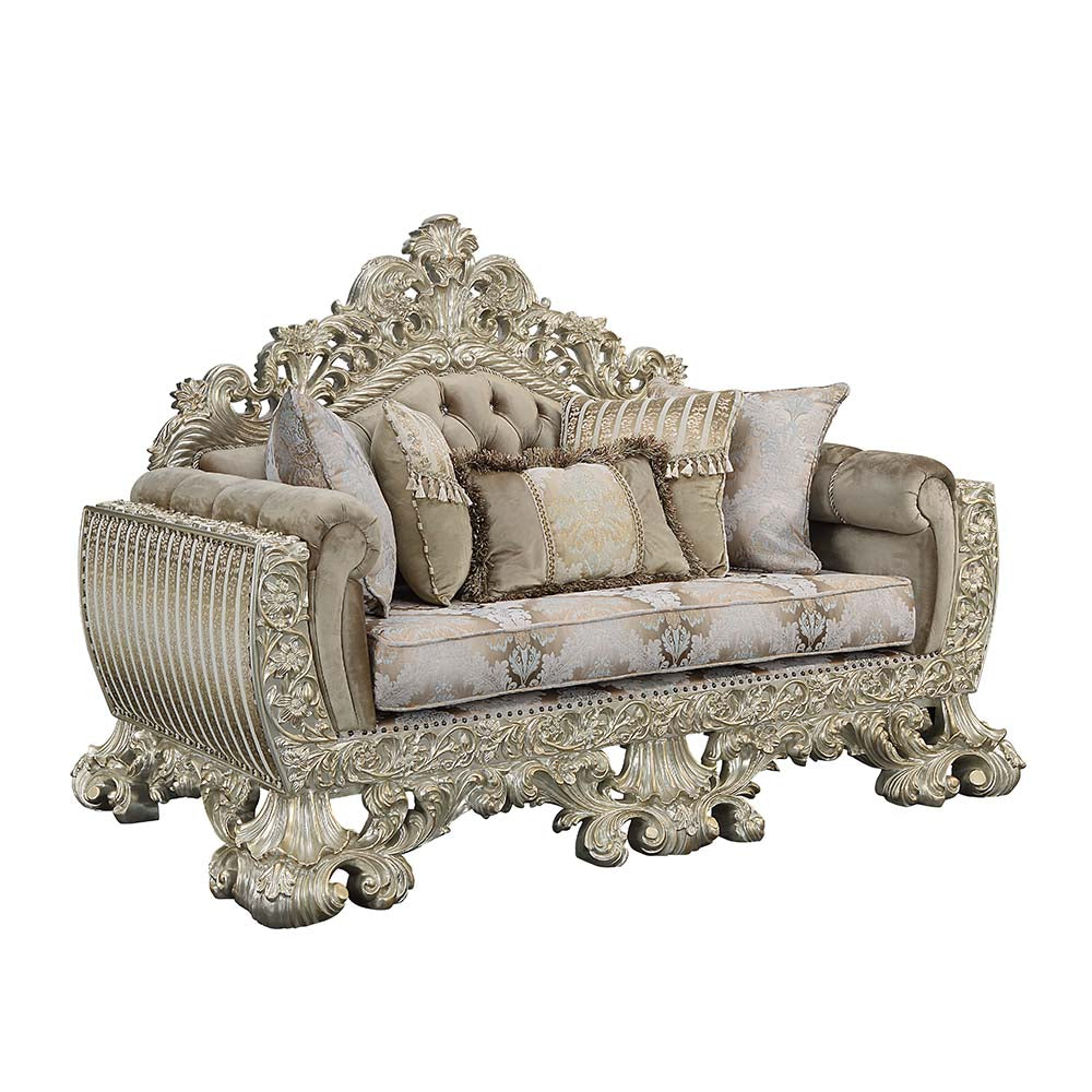 Sorina Velvet, Fabric & Antique Gold Finish Loveseat