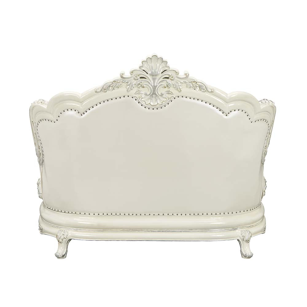 Adara Pearl White Synthetic Leather & Antique White Finish Loveseat