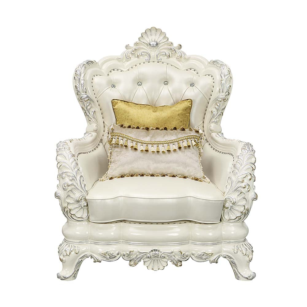 Adara Pearl White Synthetic Leather & Antique White Finish Chair