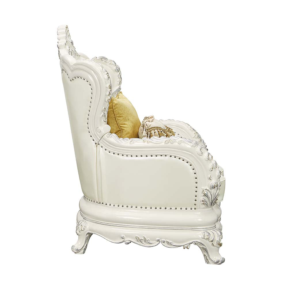 Adara Pearl White Synthetic Leather & Antique White Finish Chair