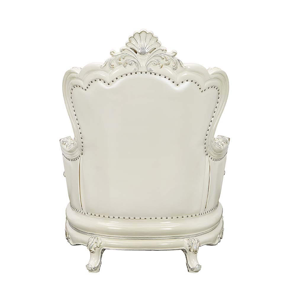 Adara Pearl White Synthetic Leather & Antique White Finish Chair
