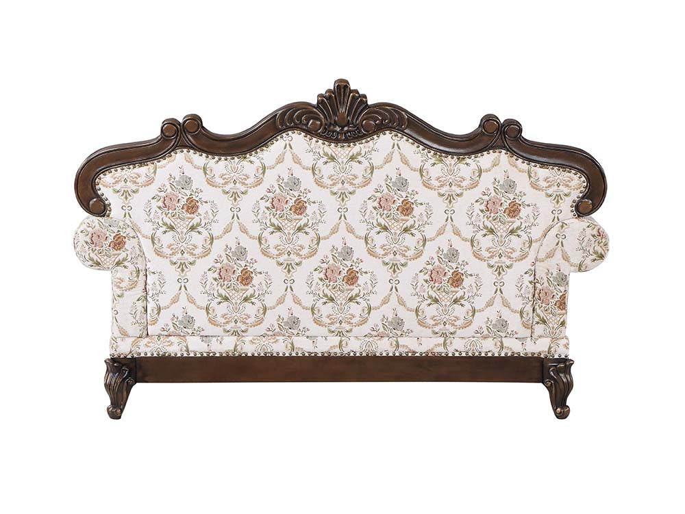 Nayla Pattern Fabric & Cherry Finish Loveseat