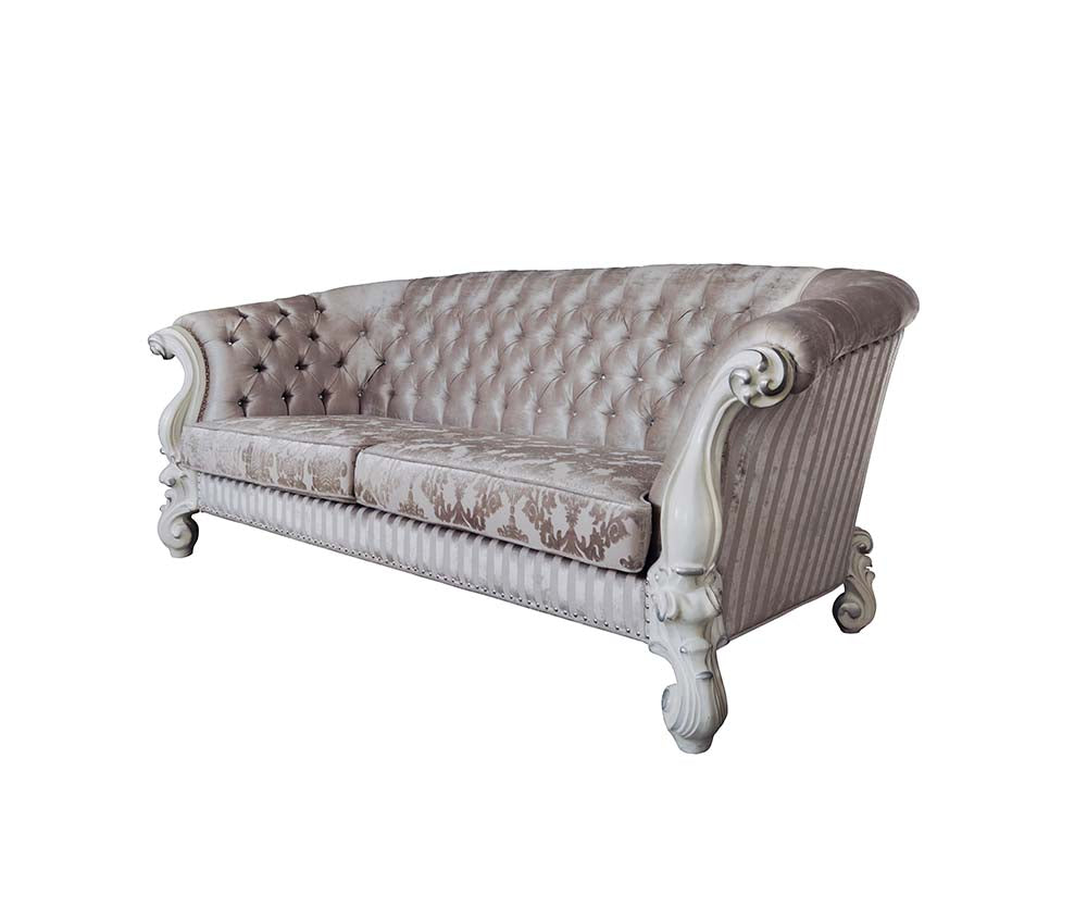 Versailles Ivory Fabric & Bone White Finish Sofa