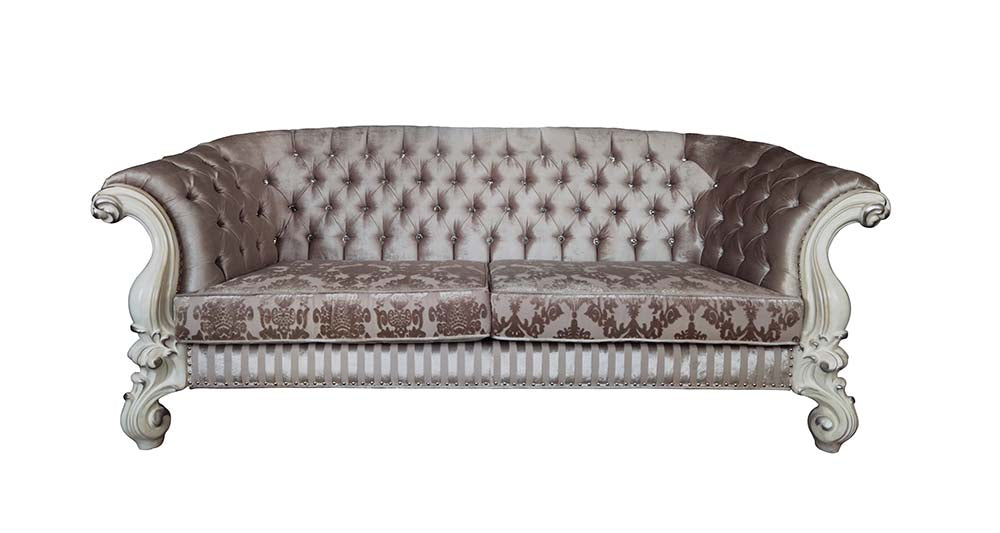Versailles Ivory Fabric & Bone White Finish Sofa