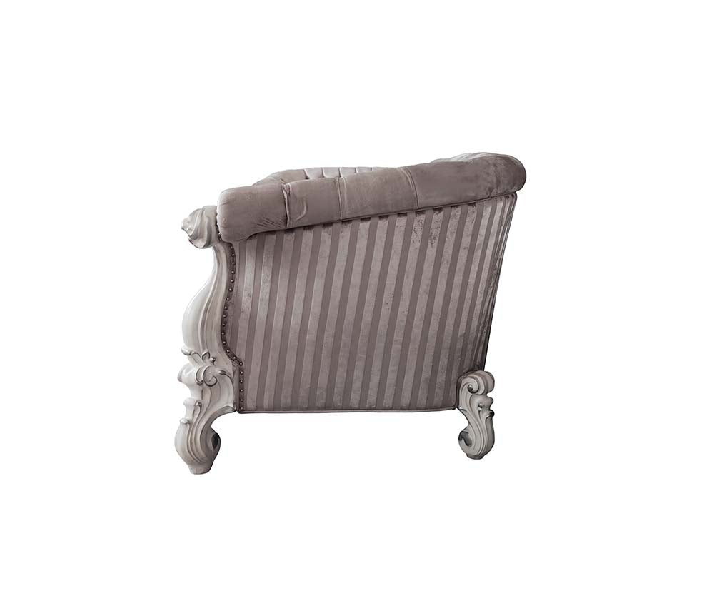 Versailles Ivory Fabric & Bone White Finish Sofa
