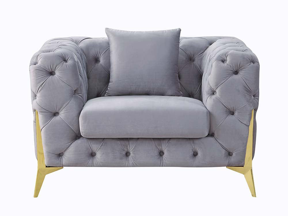 Jelanea Gray Velvet & Gold Finish Chair