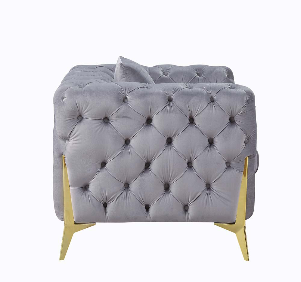 Jelanea Gray Velvet & Gold Finish Chair