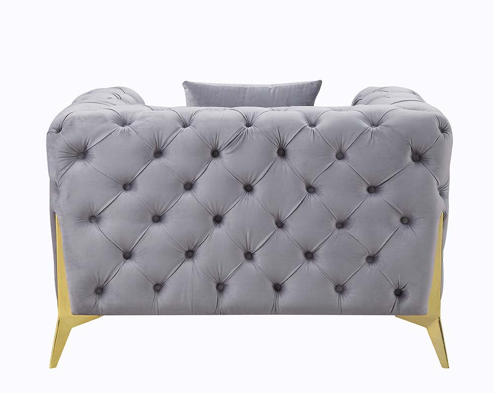 Jelanea Gray Velvet & Gold Finish Chair