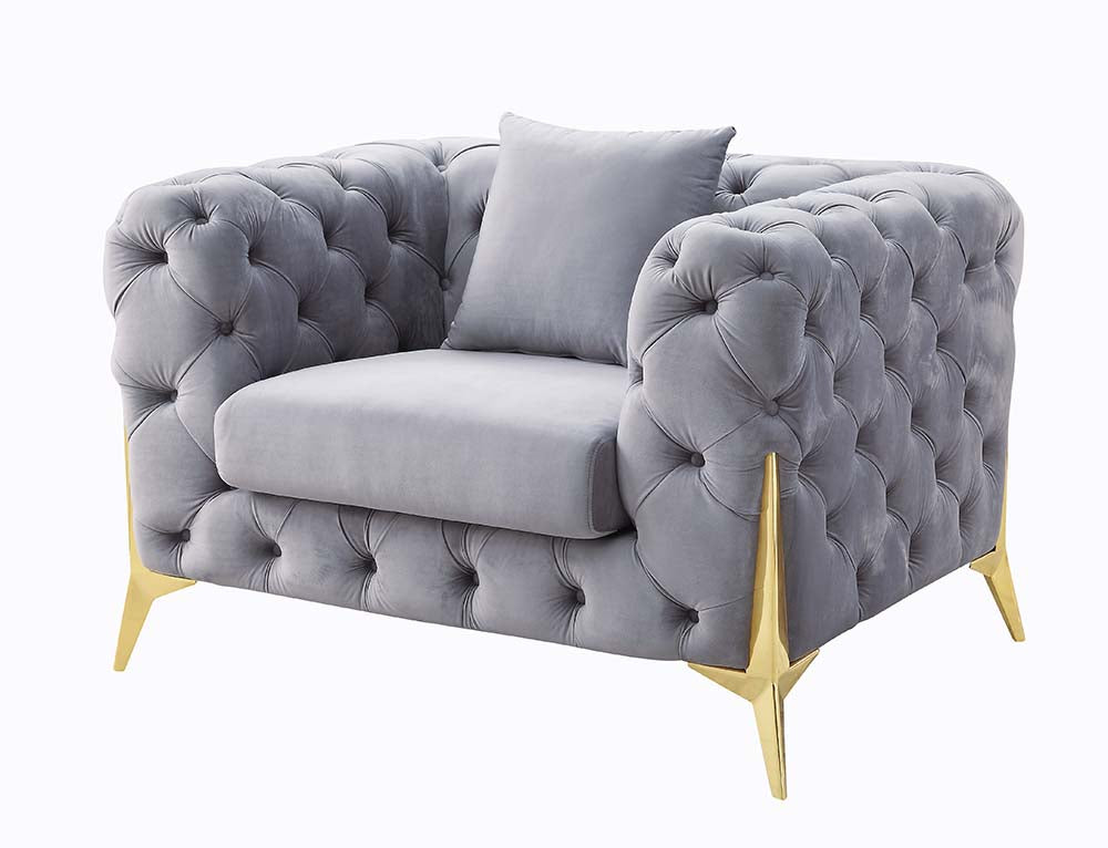 Jelanea Gray Velvet & Gold Finish Chair