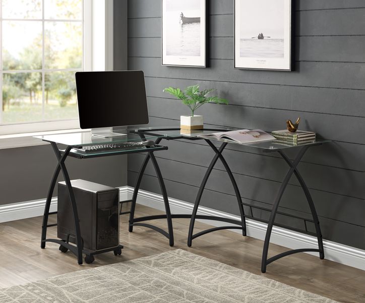 Dazenus Clear Glass Top & Black Finish Desk