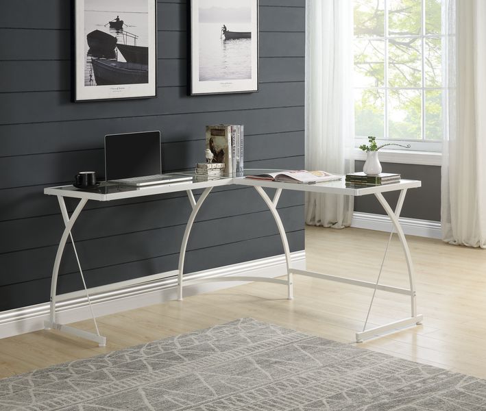 Janison Clear Glass Top & White Finish Desk