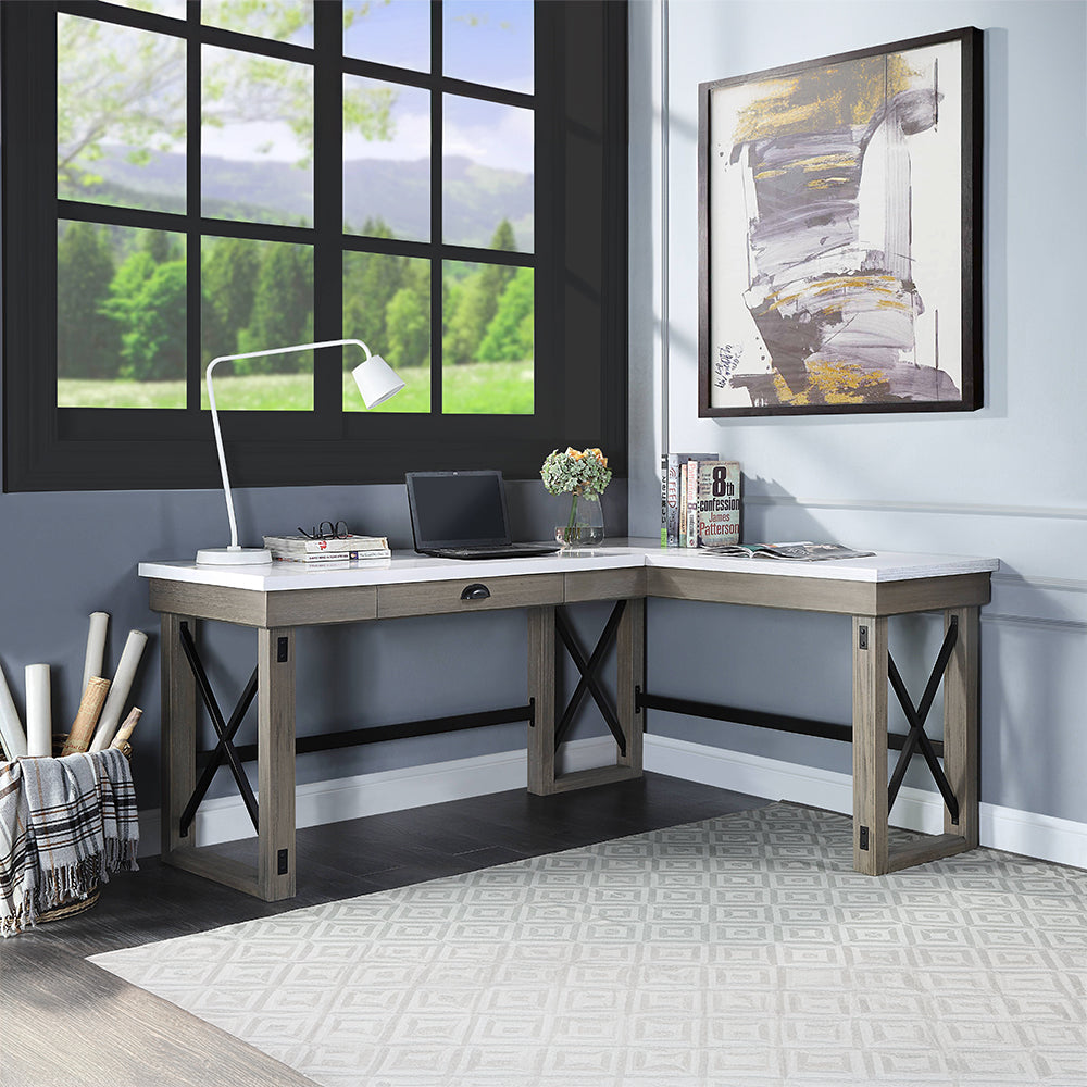 Talmar Marble Top & Rustic Oak Finish Writing Desk