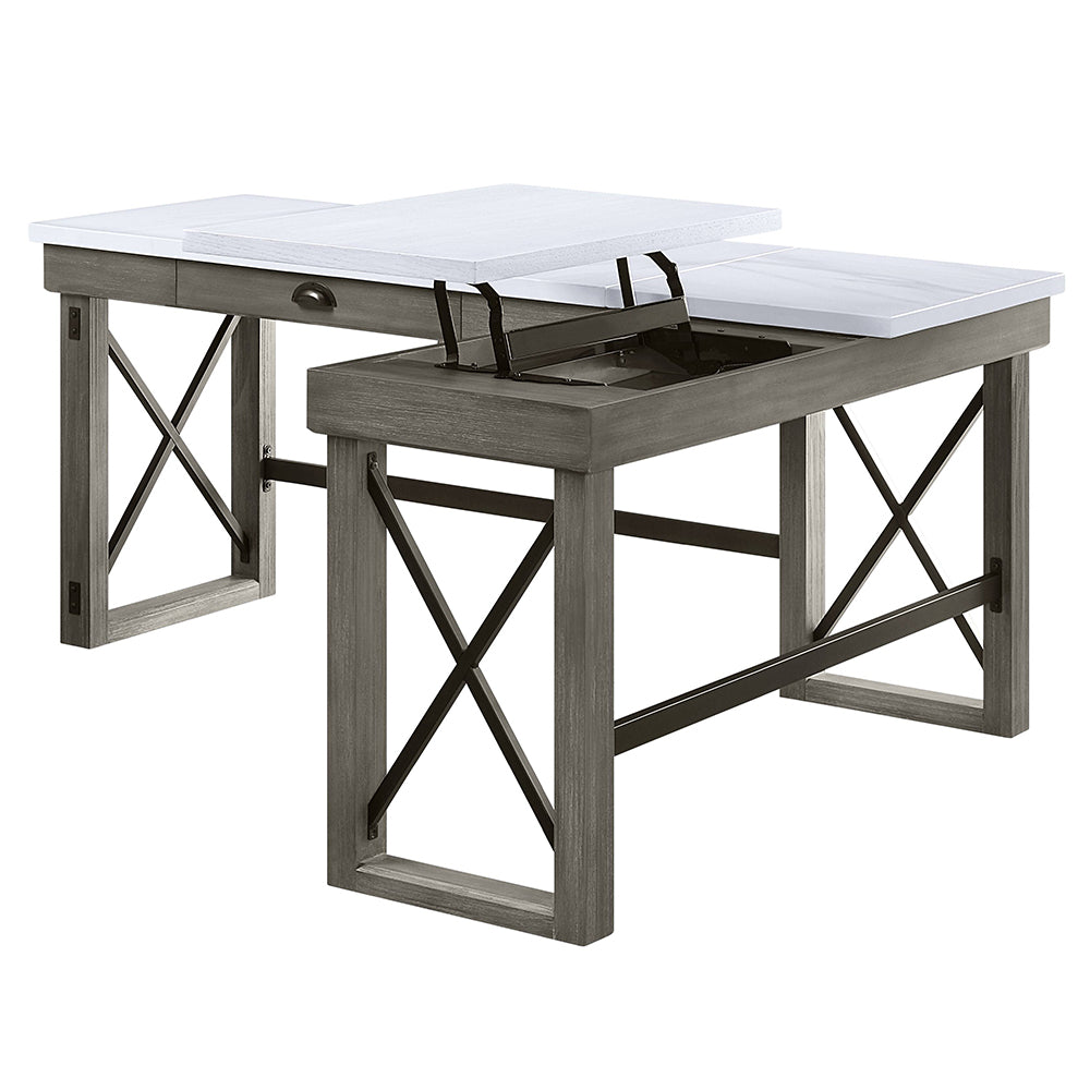 Talmar Marble Top & Weathered Gray Finish Writing Desk