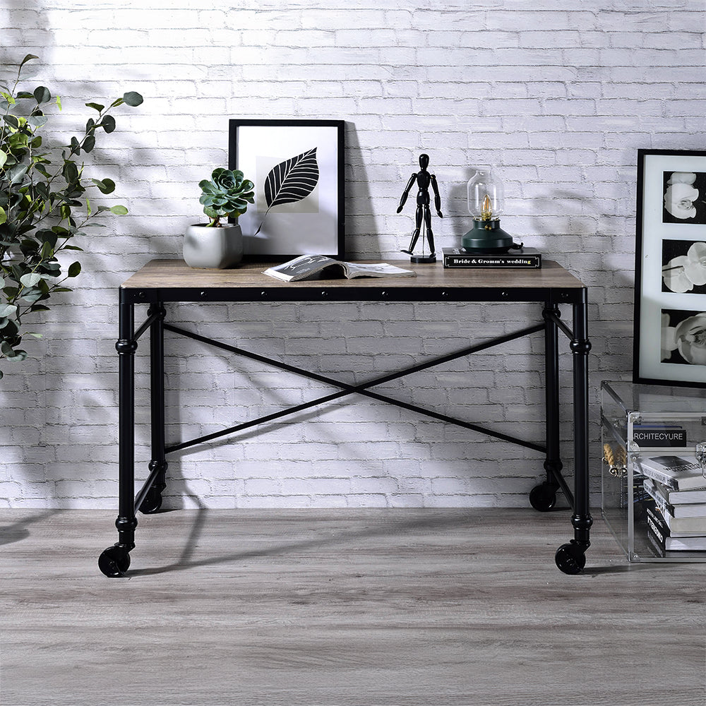Oklarth Rustic Oak & Black Finish Writing Desk