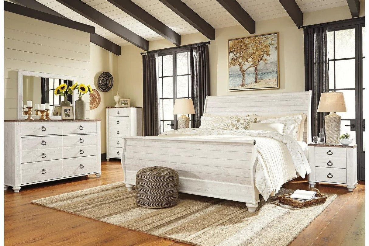 Willowton Sleigh Bedroom Set In Washed White