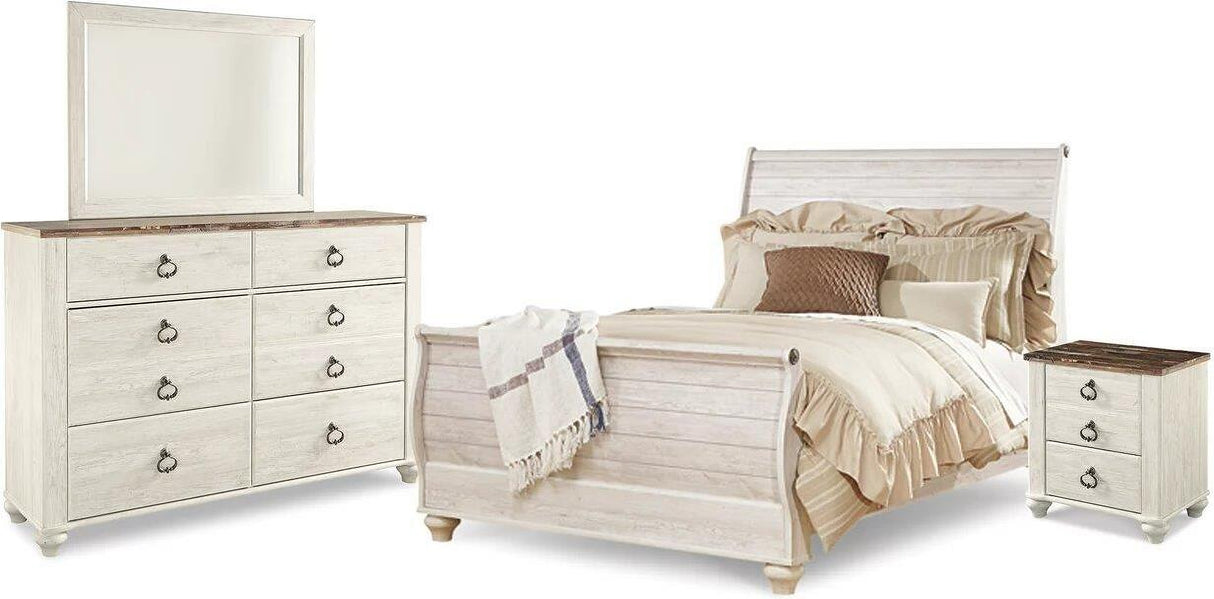 Willowton Sleigh Bedroom Set In Washed White