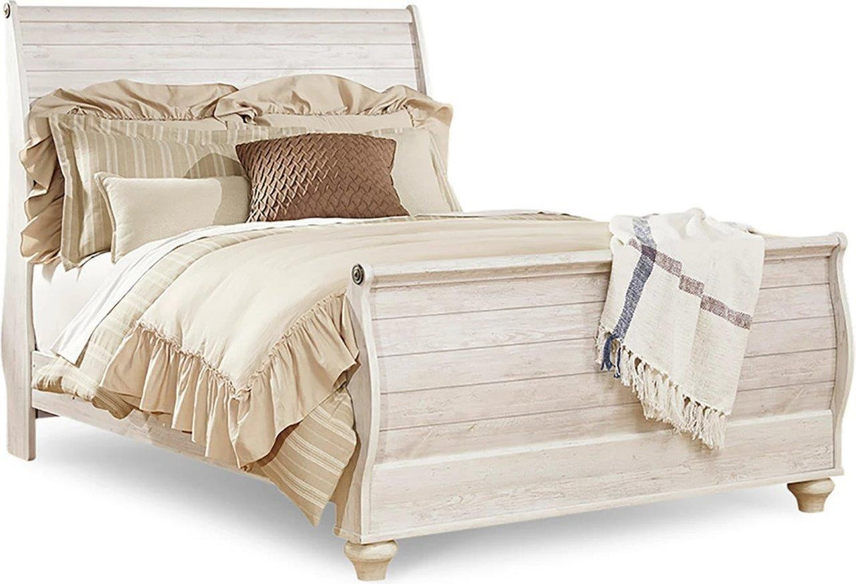 Willowton Sleigh Bedroom Set In Washed White
