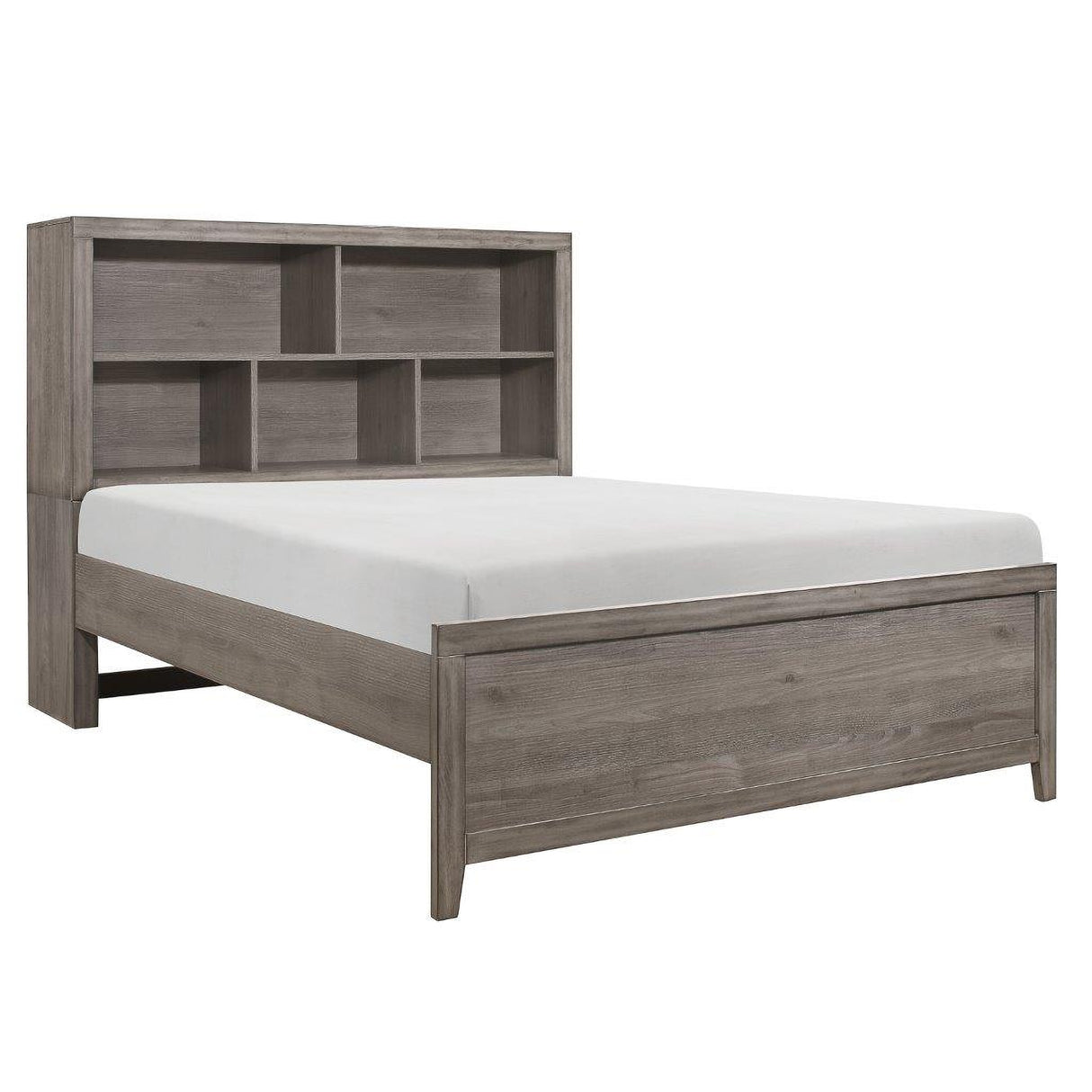 Woodrow Brownish Gray Platform Bookcase Bedroom Set
