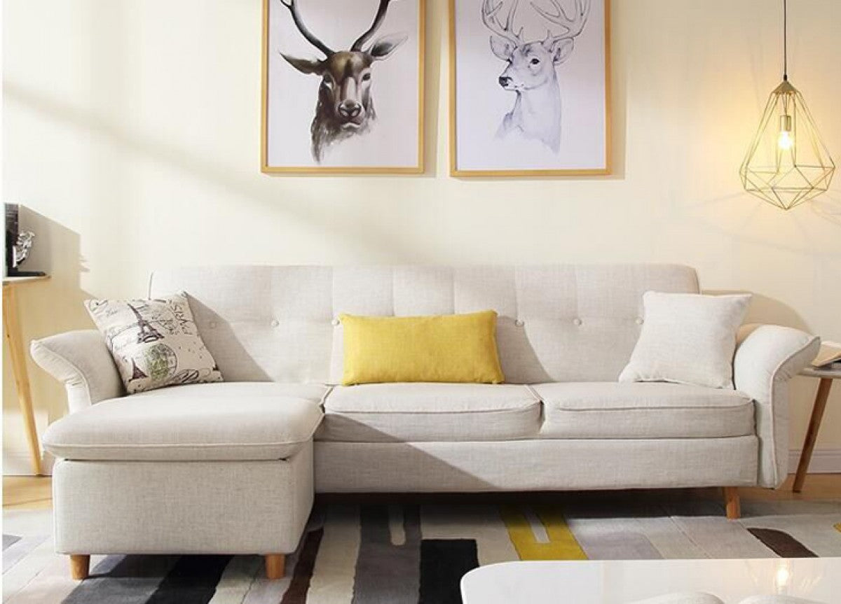 Divani Casa Jeremiah Modern Ivory Fabric Sofabed & Ottoman W/ Storage