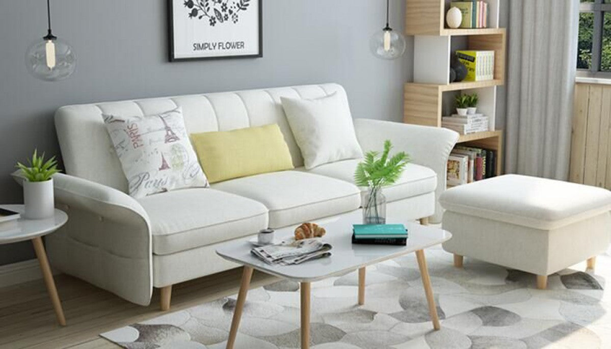 Divani Casa Jeremiah Modern Ivory Fabric Sofabed & Ottoman W/ Storage