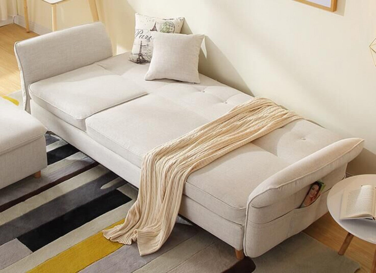 Divani Casa Jeremiah Modern Ivory Fabric Sofabed & Ottoman W/ Storage