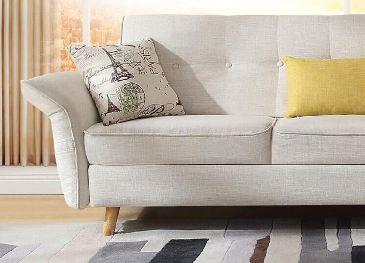 Divani Casa Jeremiah Modern Ivory Fabric Sofabed & Ottoman W/ Storage