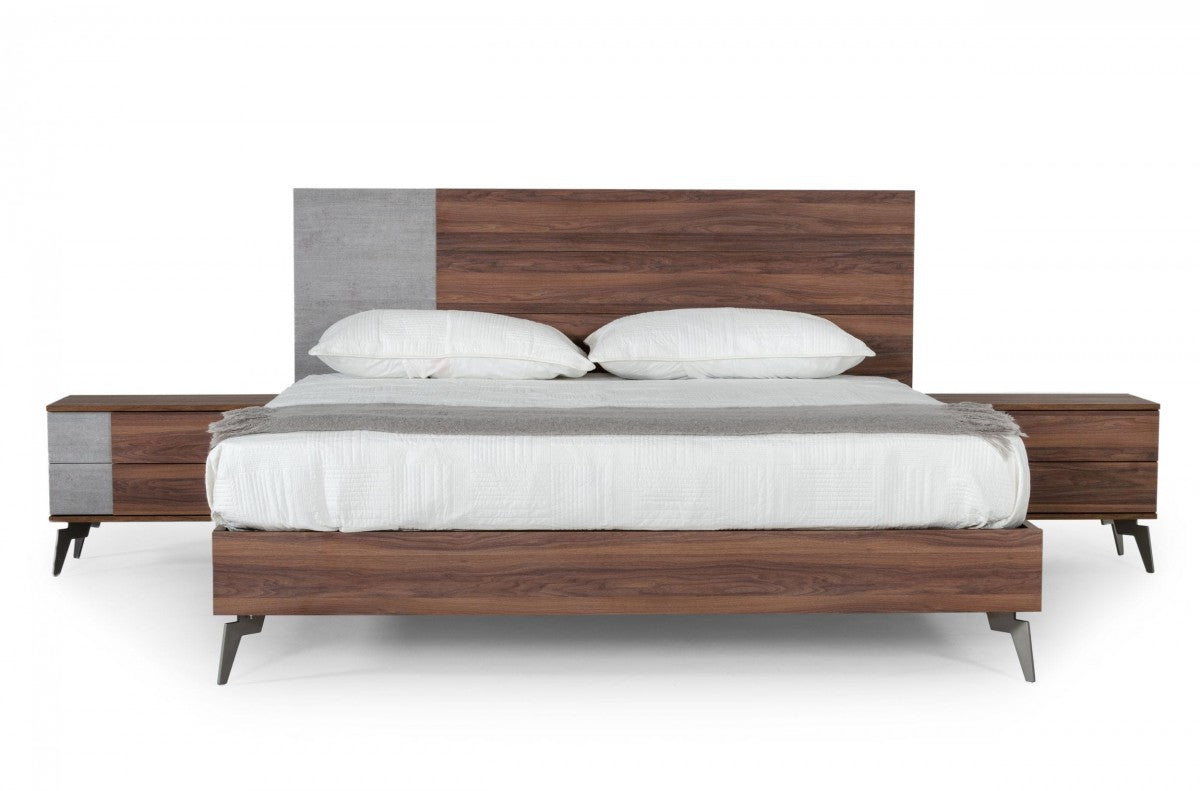 Palermo Queen Bed - Modern Italian Faux Concrete & Walnut Bed
