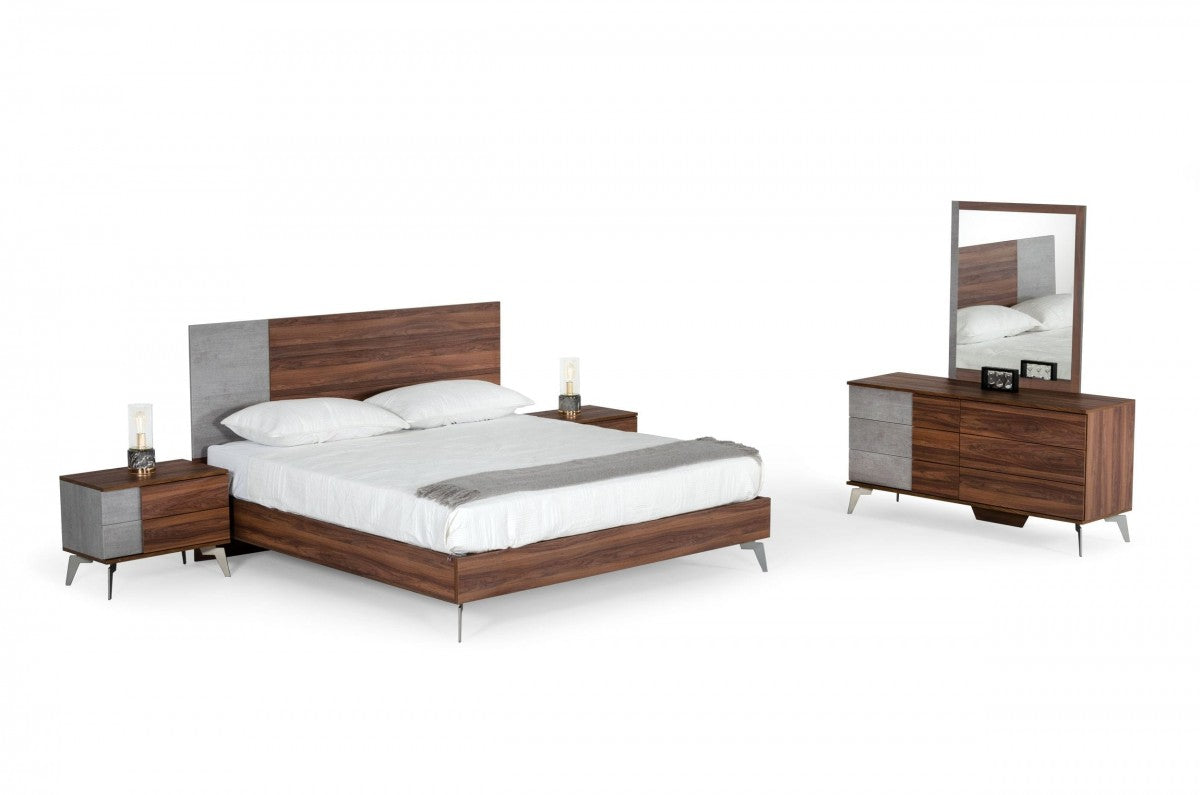 Palermo Queen Bed - Modern Italian Faux Concrete & Walnut Bed