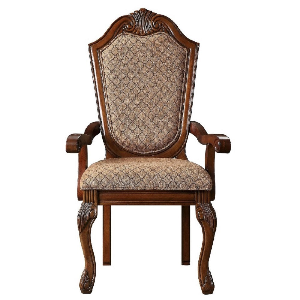 Chateau Fabric & Cherry Finish De Ville Arm Chair (Set-2)