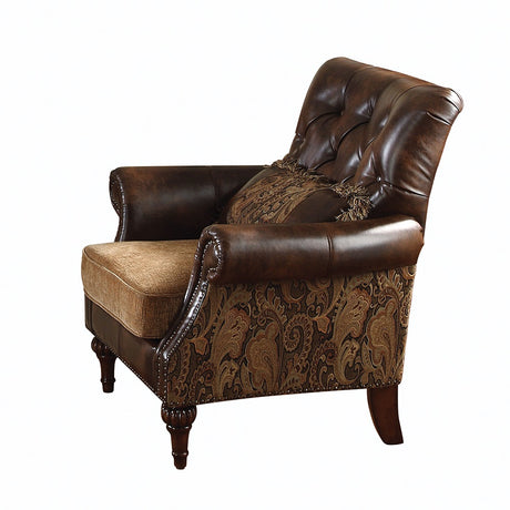 Dreena Two Tone Brown Synthetic Leather & Chenille Cherry Finish Chair