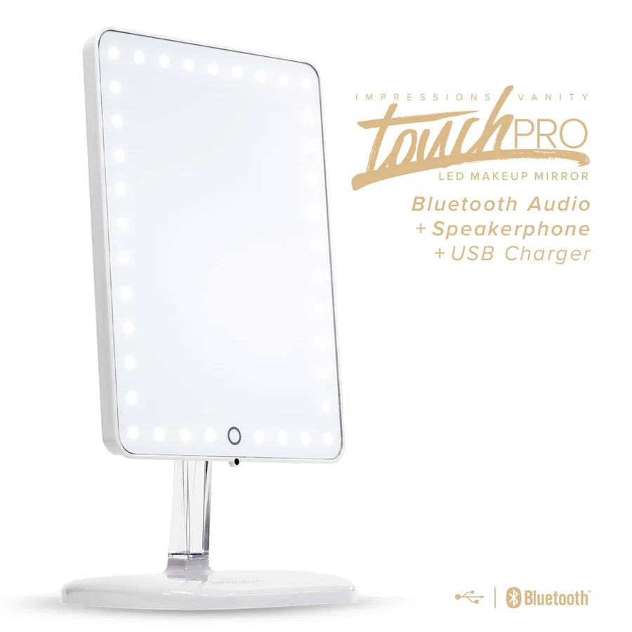 Touch Pro LED Makeup Mirror with Bluetooth Audio+Speakerphone & USB Charger