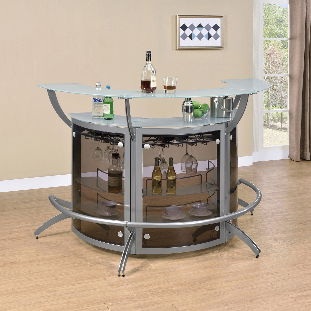 Dallas Silver 3-Piece Curved Freestanding Home Bar Cabinet