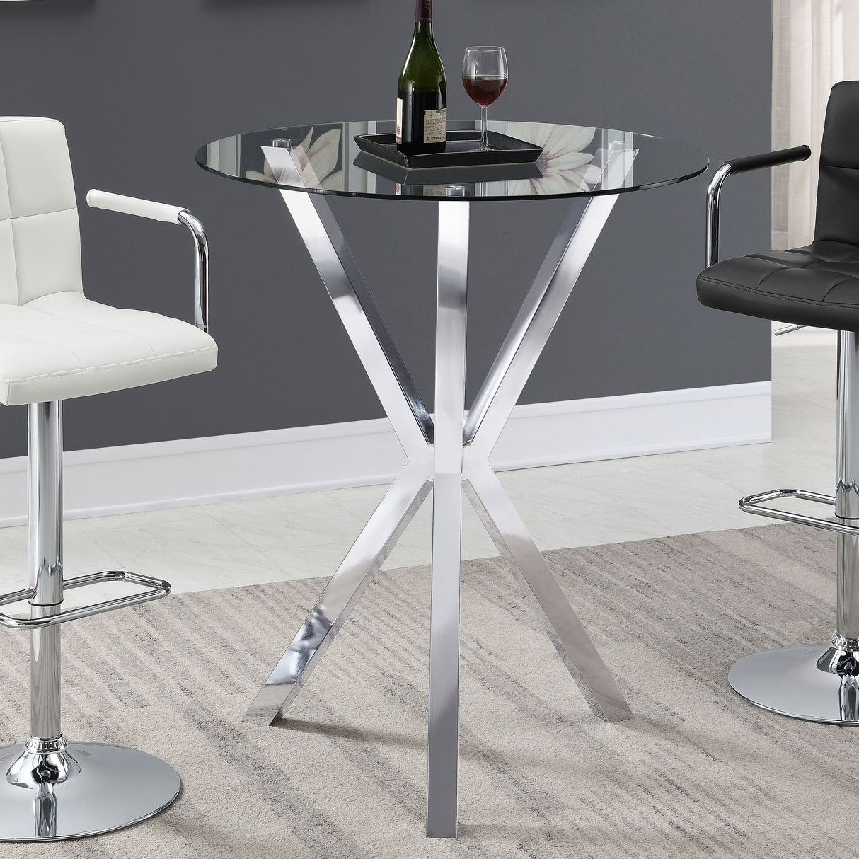 Denali Chrome Round 35-Inch Glass Top Bistro Bar Table