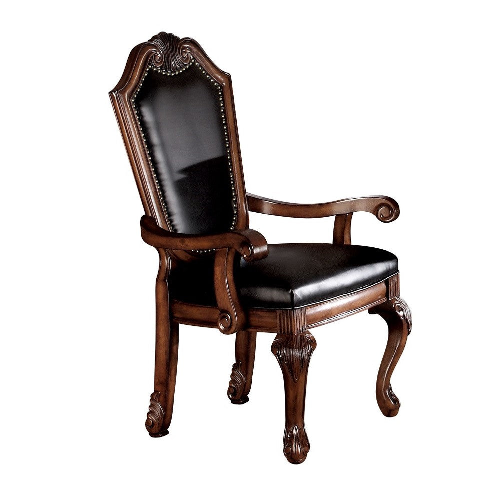 Chateau Black Synthetic Leather & Cherry Finish De Ville Arm Chair (Set-2)