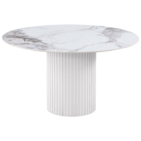 Acadia White Marble Round 53-Inch Sintered Stone Top Dining Table