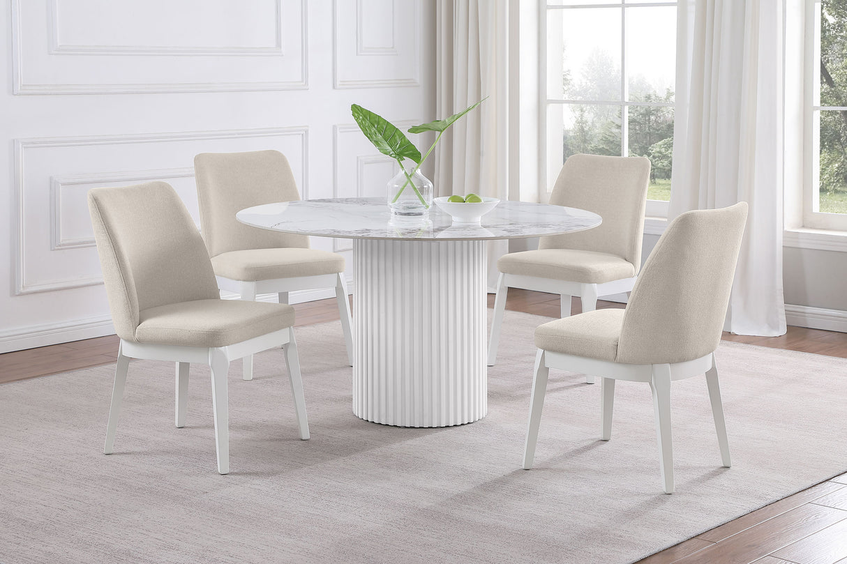Acadia White Marble Round 53-Inch Sintered Stone Top Dining Table