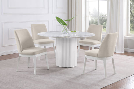 Acadia White Marble Round 53-Inch Sintered Stone Top Dining Table