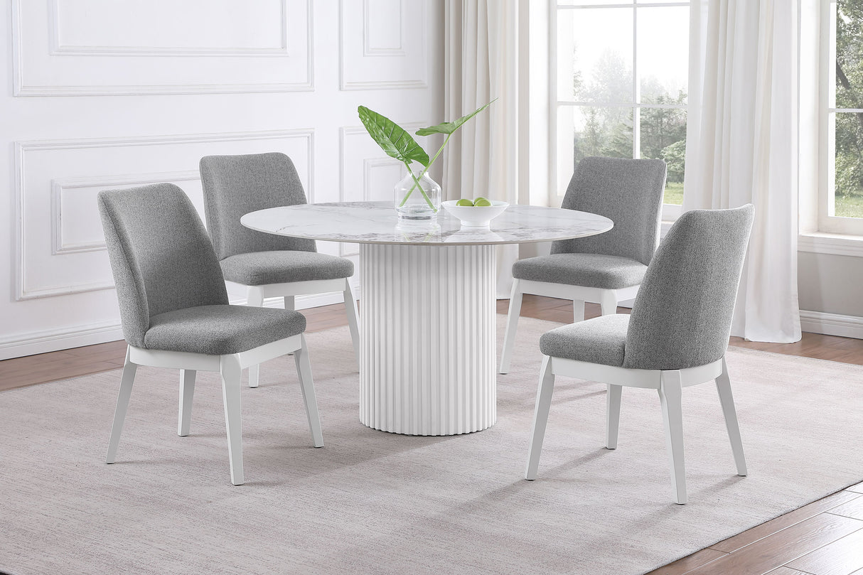 Acadia White Marble Round 53-Inch Sintered Stone Top Dining Table