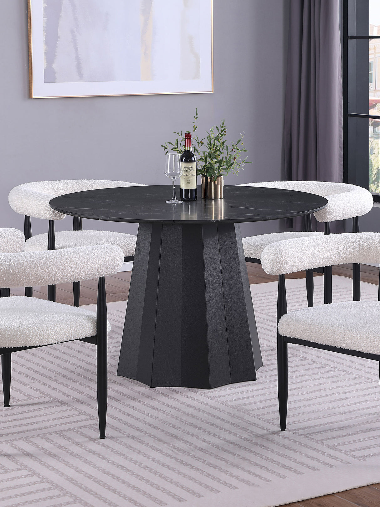 Camden Black Round 48-Inch Faux Marble Top Dining Table