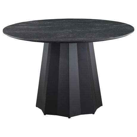 Camden Black Round 48-Inch Faux Marble Top Dining Table