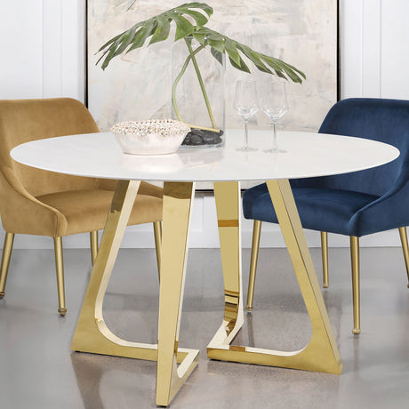 Gwynn Gold Round 51-Inch Marble Stainless Steel Dining Table