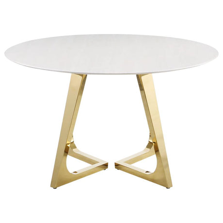 Gwynn Gold Round 51-Inch Marble Stainless Steel Dining Table