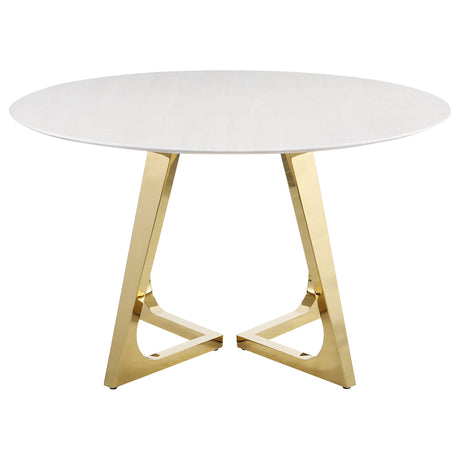 Gwynn Gold Round 51-Inch Marble Stainless Steel Dining Table