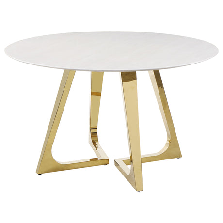 Gwynn Gold Round 51-Inch Marble Stainless Steel Dining Table