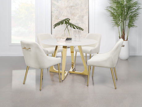 Gwynn Gold Round 51-Inch Marble Stainless Steel Dining Table