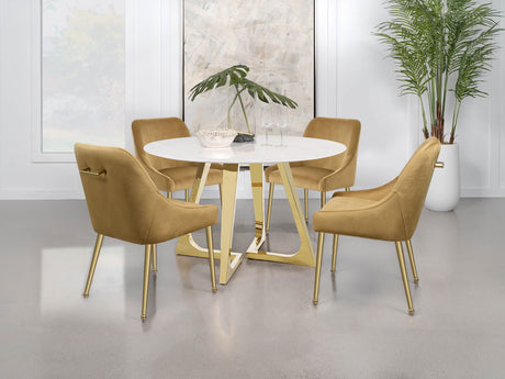 Gwynn Gold Round 51-Inch Marble Stainless Steel Dining Table