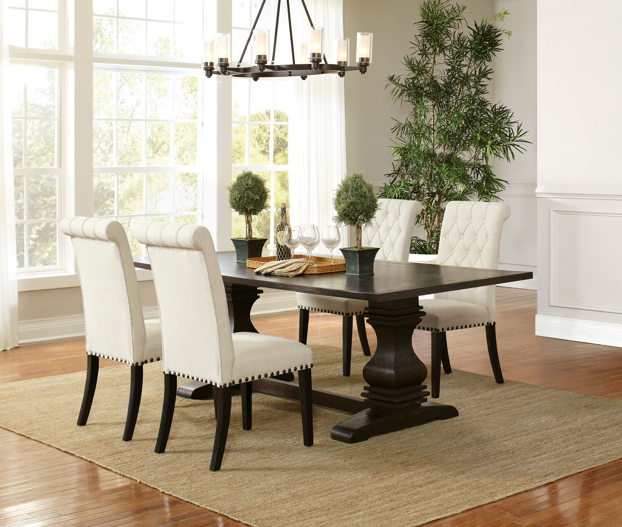 Parkins Rustic Espresso / Beige 5-Piece Rectangular Dining Table Set